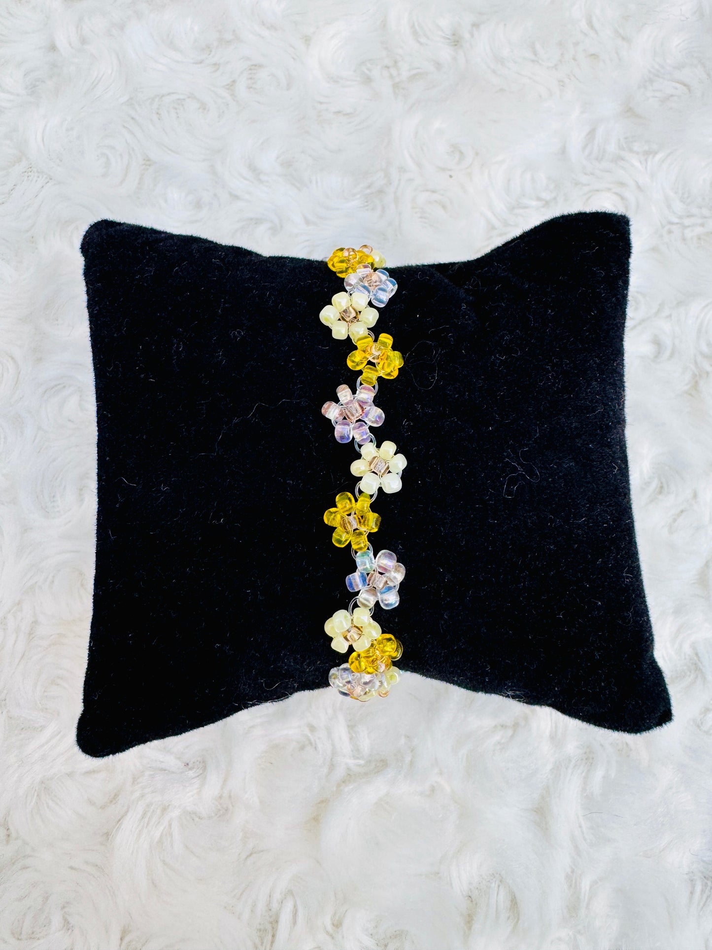 Handmade Floral Crystal Bracelet - Yellow & Transparent Beads