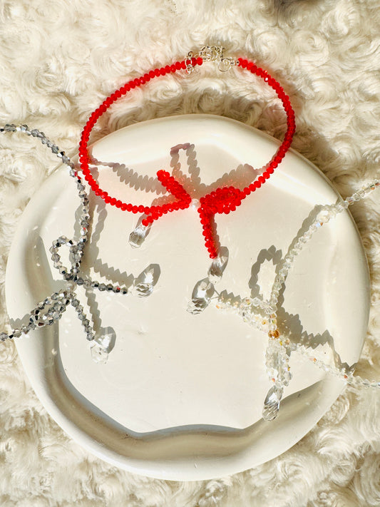 Delicate Bow Necklace Set – Red, Silver, and Gold Variations