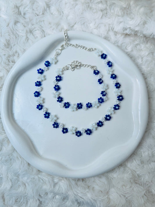 Elegant Handmade Blue & White Floral Jewelry Set