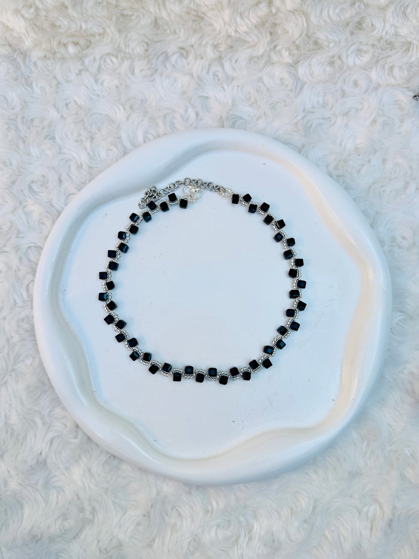 Black Cube Bead Necklace and Bracelet Set – Minimalist Handmade Jewelry