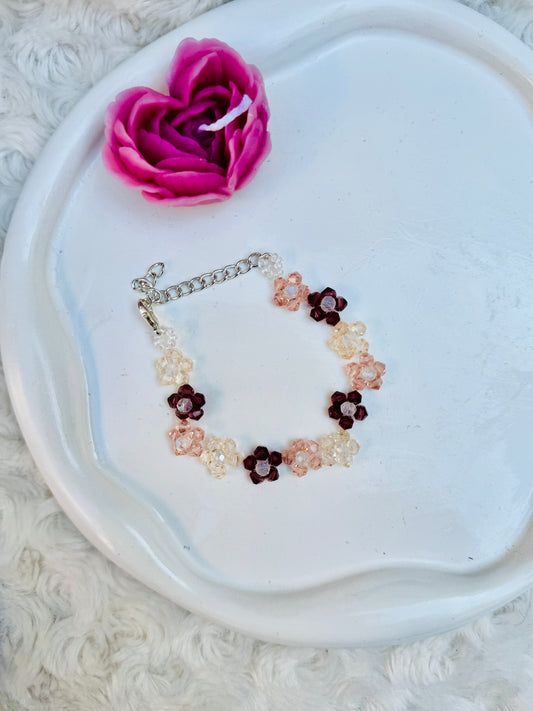 Handmade Floral Crystal Beaded Bracelet