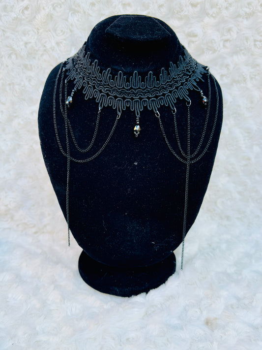 Gothic Black Lace Choker Necklace with Chain Drapes