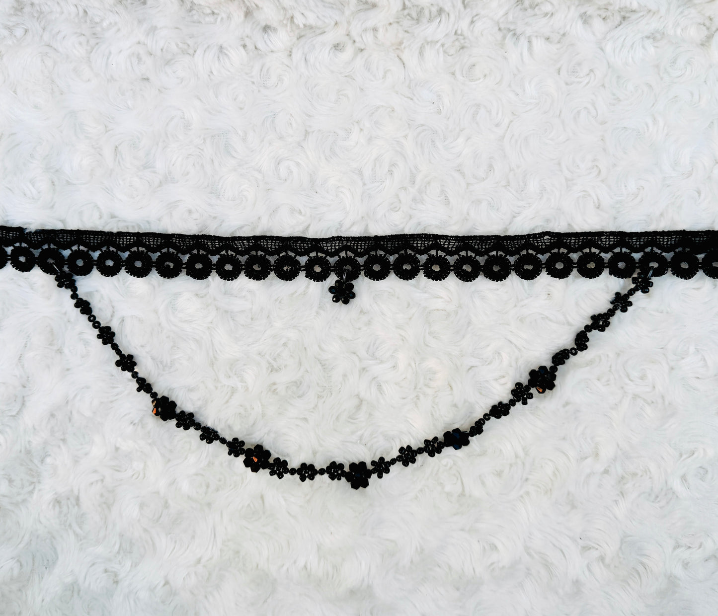 Elegant Black Lace Choker with Beaded Layer and Pendant